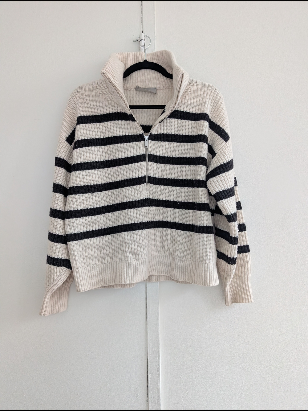 Everlane Striped Half-Zip Ribbed Sweater — Cream & Black